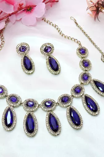 Blue designer premium festive wear necklace set