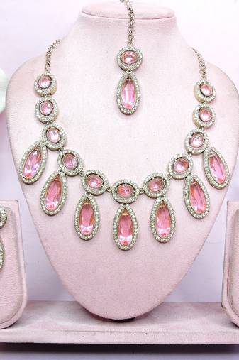 Pink designer premium festive wear necklace set