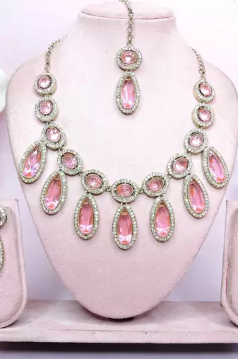 Pink designer premium festive wear necklace set