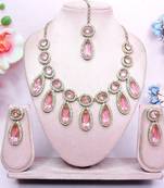 Pink designer premium festive wear necklace set