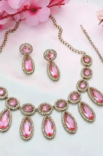 Pink designer premium festive wear necklace set