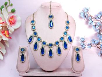Turquoise designer premium festive wear necklace set 1