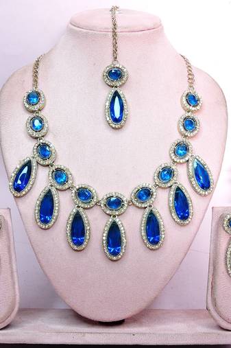 Turquoise designer premium festive wear necklace set