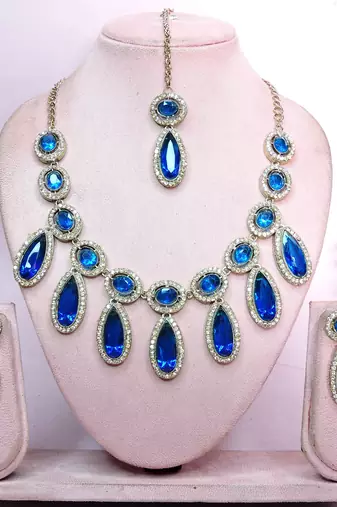 Turquoise designer premium festive wear necklace set