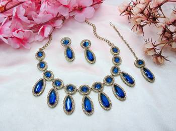 Turquoise designer premium festive wear necklace set 2