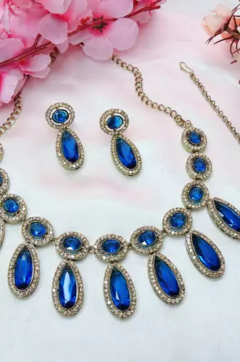 Turquoise designer premium festive wear necklace set