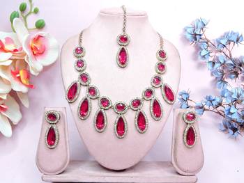 Pink designer premium festive wear necklace set 1