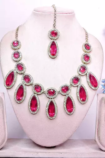 Pink designer premium festive wear necklace set