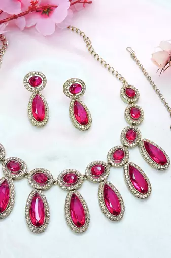 Pink designer premium festive wear necklace set