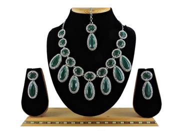 Green designer premium festive wear necklace set 1