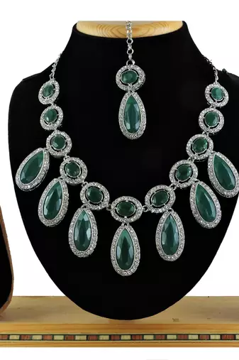 Green designer premium festive wear necklace set