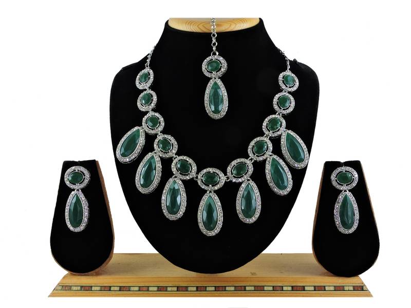 Green designer premium festive wear necklace set