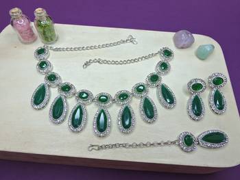 Green designer premium festive wear necklace set 2