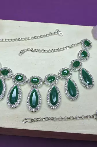 Green designer premium festive wear necklace set