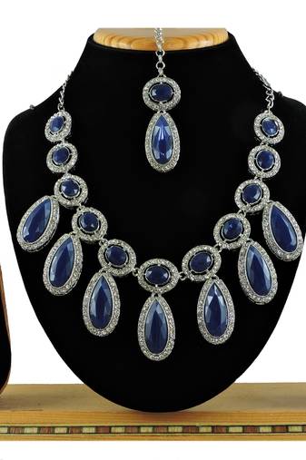 Blue designer premium festive wear necklace set