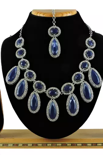 Blue designer premium festive wear necklace set