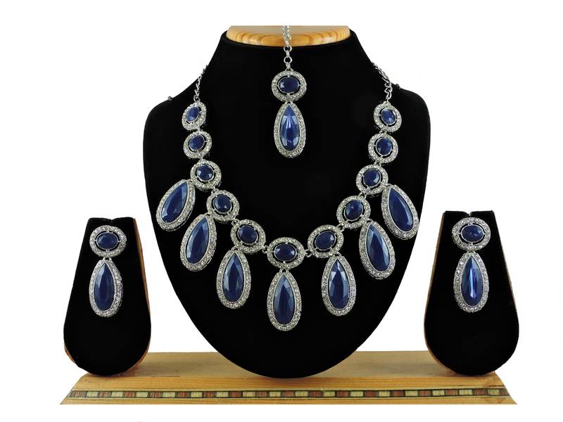 Blue designer premium festive wear necklace set