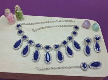 Blue designer premium festive wear necklace set 2