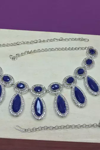 Blue designer premium festive wear necklace set
