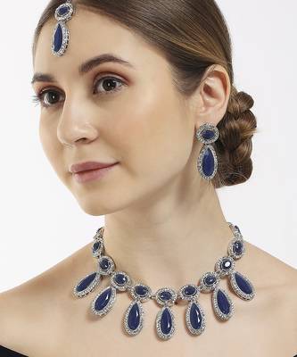 Blue designer premium festive wear necklace set 3