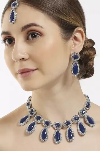 Blue designer premium festive wear necklace set