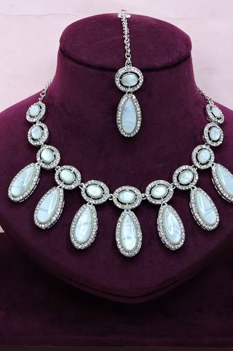 White designer premium festive wear necklace set