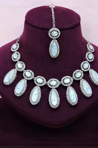 White designer premium festive wear necklace set