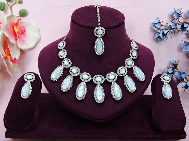 White designer premium festive wear necklace set