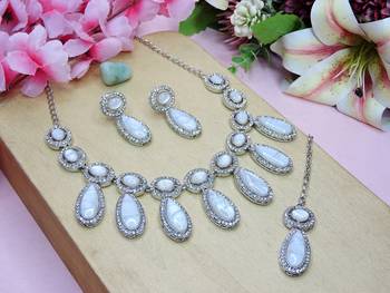 White designer premium festive wear necklace set 2