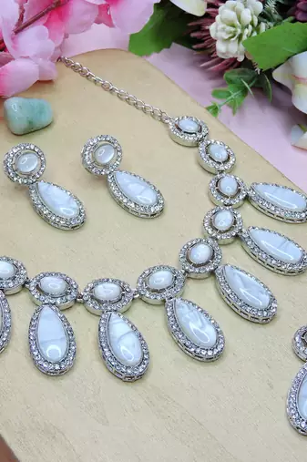 White designer premium festive wear necklace set