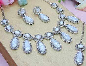 White designer premium festive wear necklace set 3