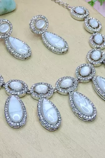 White designer premium festive wear necklace set