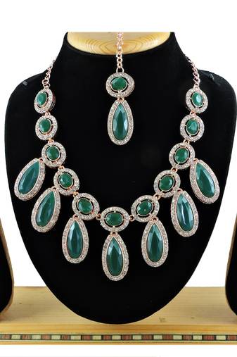 Green designer premium festive wear necklace set