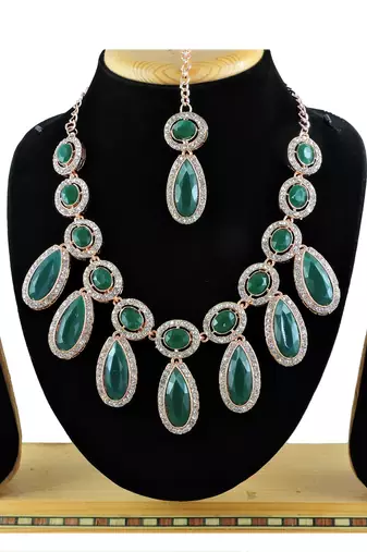 Green designer premium festive wear necklace set