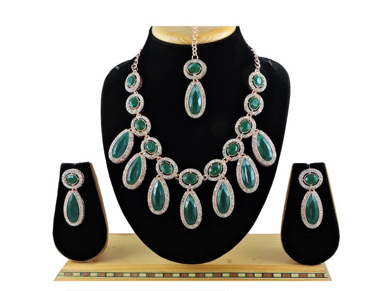 Green designer premium festive wear necklace set