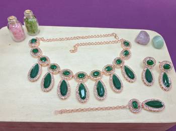 Green designer premium festive wear necklace set 2