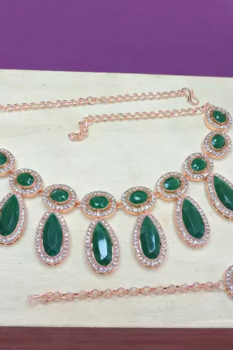 Green designer premium festive wear necklace set