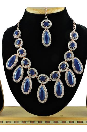 Blue designer premium festive wear necklace set