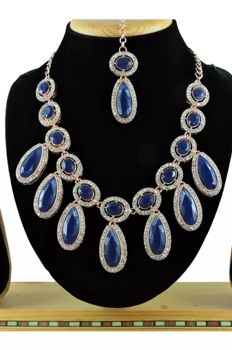 Blue designer premium festive wear necklace set
