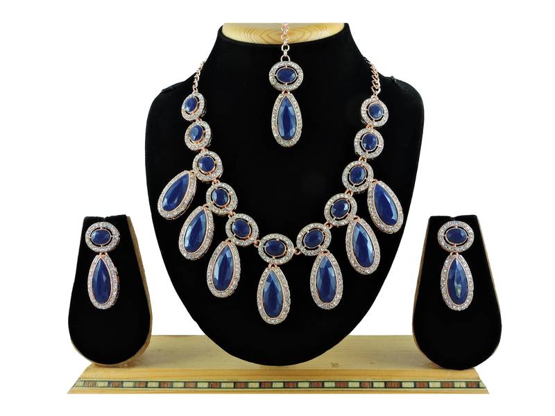 Blue designer premium festive wear necklace set