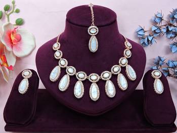 White designer premium festive wear necklace set 1