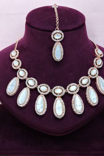 White designer premium festive wear necklace set