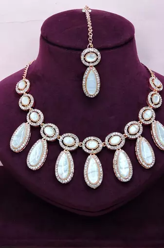 White designer premium festive wear necklace set