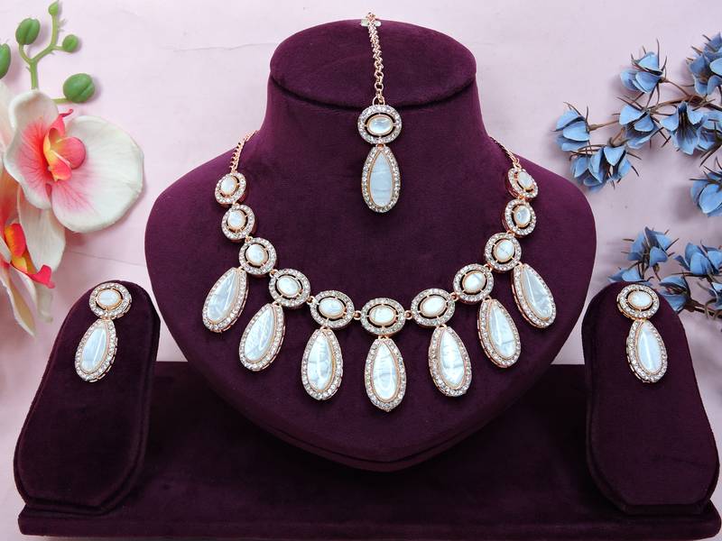 White designer premium festive wear necklace set
