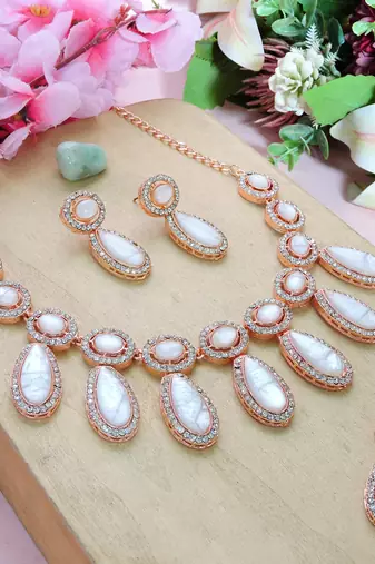 White designer premium festive wear necklace set
