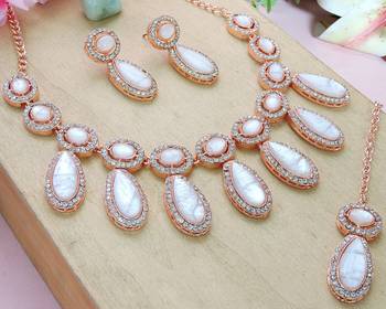 White designer premium festive wear necklace set 3