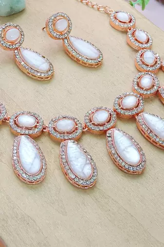 White designer premium festive wear necklace set