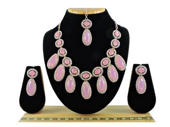 Pink designer premium festive wear necklace set 1