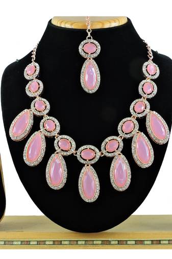 Pink designer premium festive wear necklace set