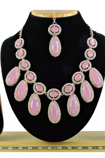 Pink designer premium festive wear necklace set